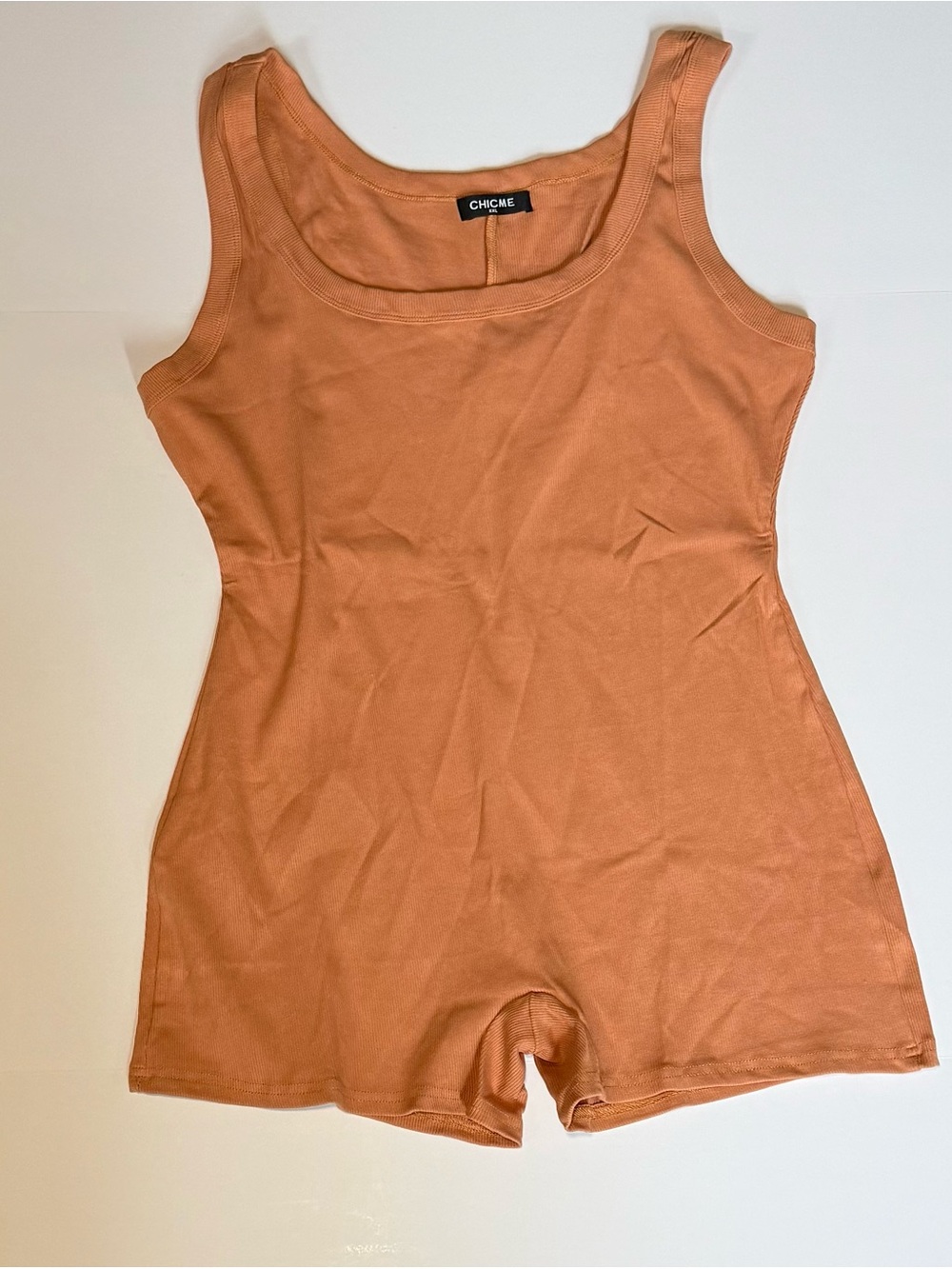 CHICME Orange Ribbed Tank Romper Bodysuit Scoop Neck Size XXL